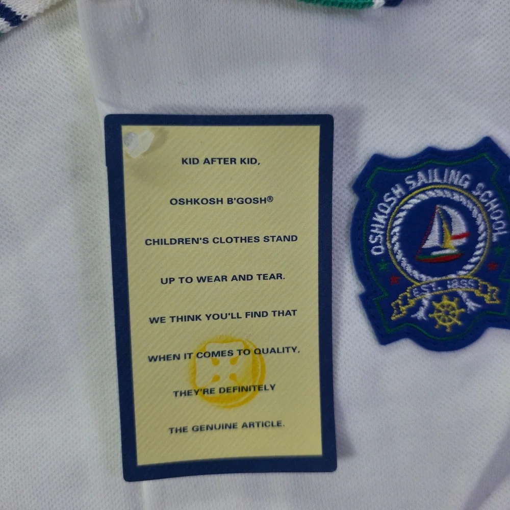 Vintage OshKosh Bgosh Kids White Sailing School Polo Shirt Made in USA NWT